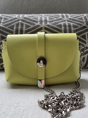 Lemony Yellow/green Chain Crossbody Leather Bag